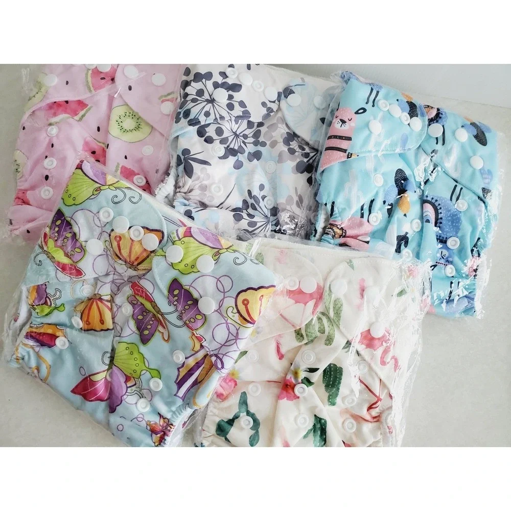 Cloth‎ Pocket Diaper Set Multicolor Prints Reusable Eco-Friendly OS 5pk